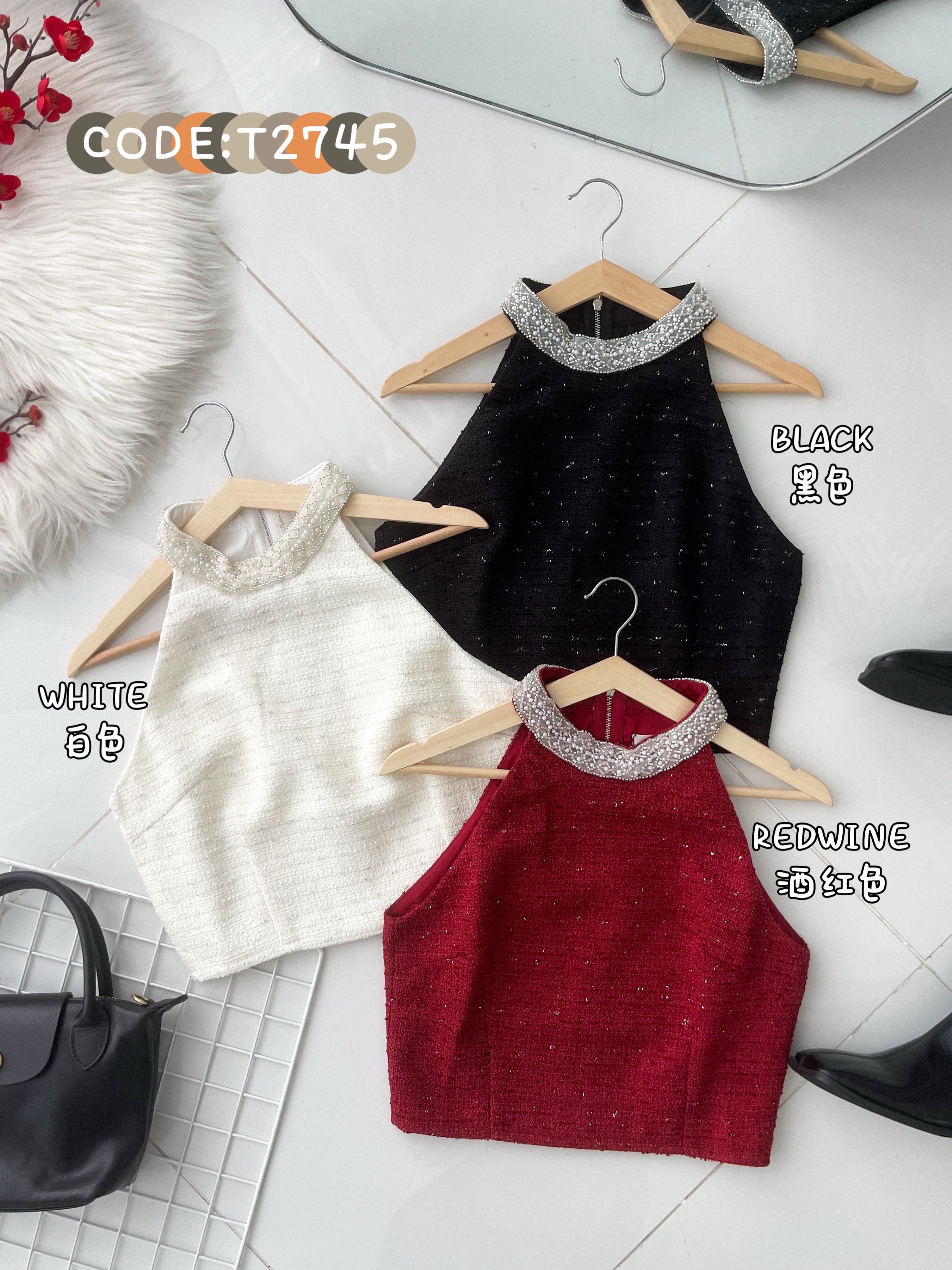 【T2745】高品质精致串珠小香风无袖上衣 ❤❤