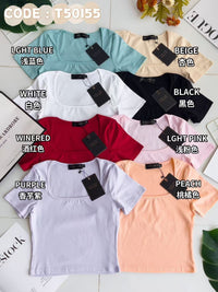 【T50155】独家爆款高品质方领短袖纯棉弹力简约日常百搭款上衣 ❤❤ 【B-R1-C5】