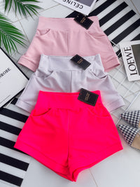 【S80484】独家爆款多巴胺色系卫衣棉质后副松紧弹力高腰休闲百搭短，有口袋 ❤️❤️ 【B-R1-C1】