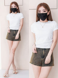 【S3520】LFW独家爆款高品质牛仔COTTON JEANS日常简约休闲百搭牛仔高腰短裤，有口袋 ❤️❤️ 【D-R3-C1】