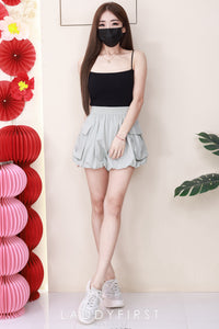 【S26370】高品质松紧腰弹力高腰花苞灯笼百搭短裤，有口袋 ❤️❤️ 【D-R1-C5】