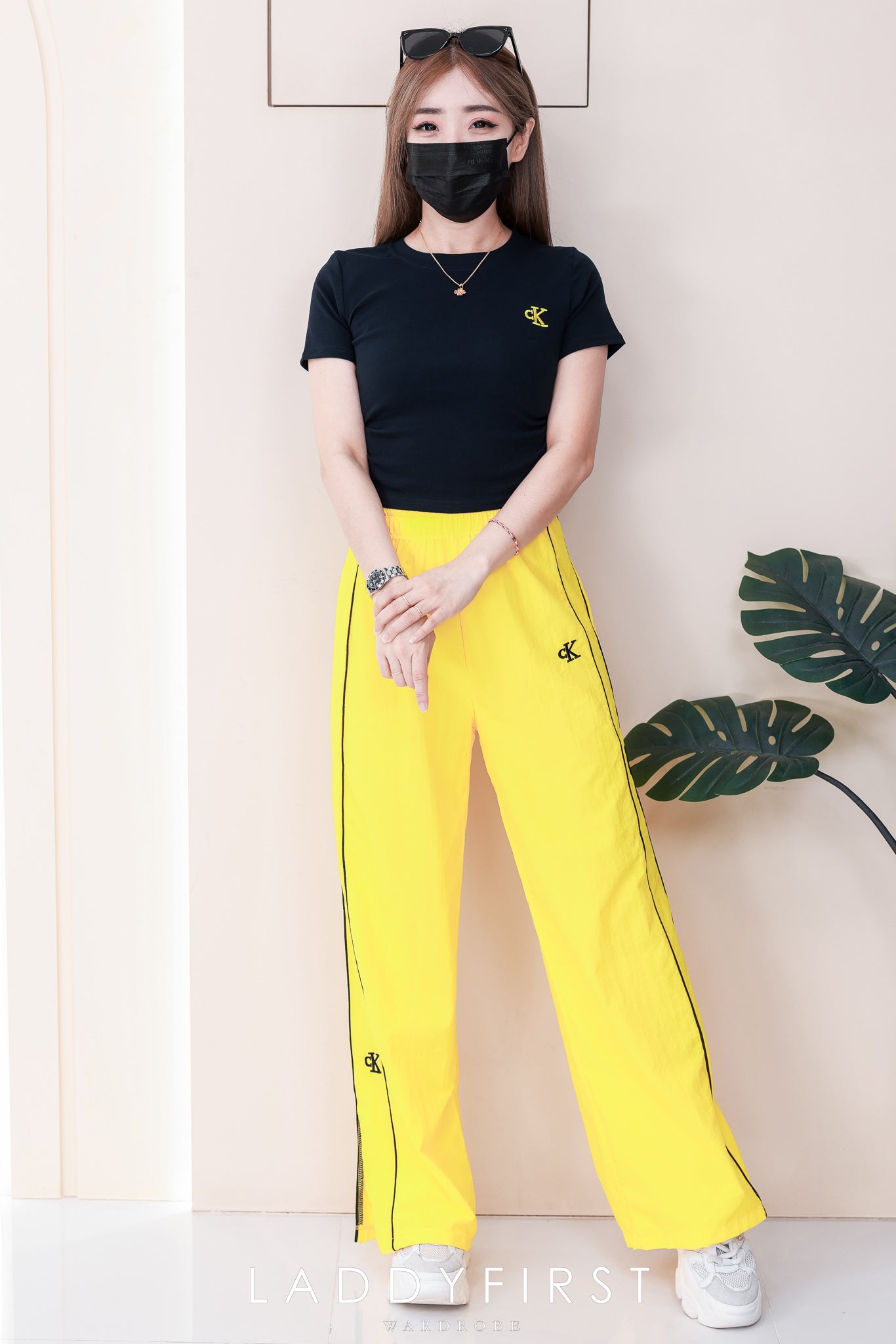 【SS1827】高品质气质感CK刺绣运动风简约时尚套装 纯棉弹力百搭上衣➕松紧腰弹力阔脚长裤 ❤❤