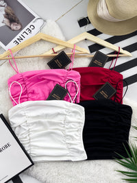 【T3396】方领皱褶显瘦设计细带无袖纯棉弹力内搭上衣 ❤❤【A-R2-C1】