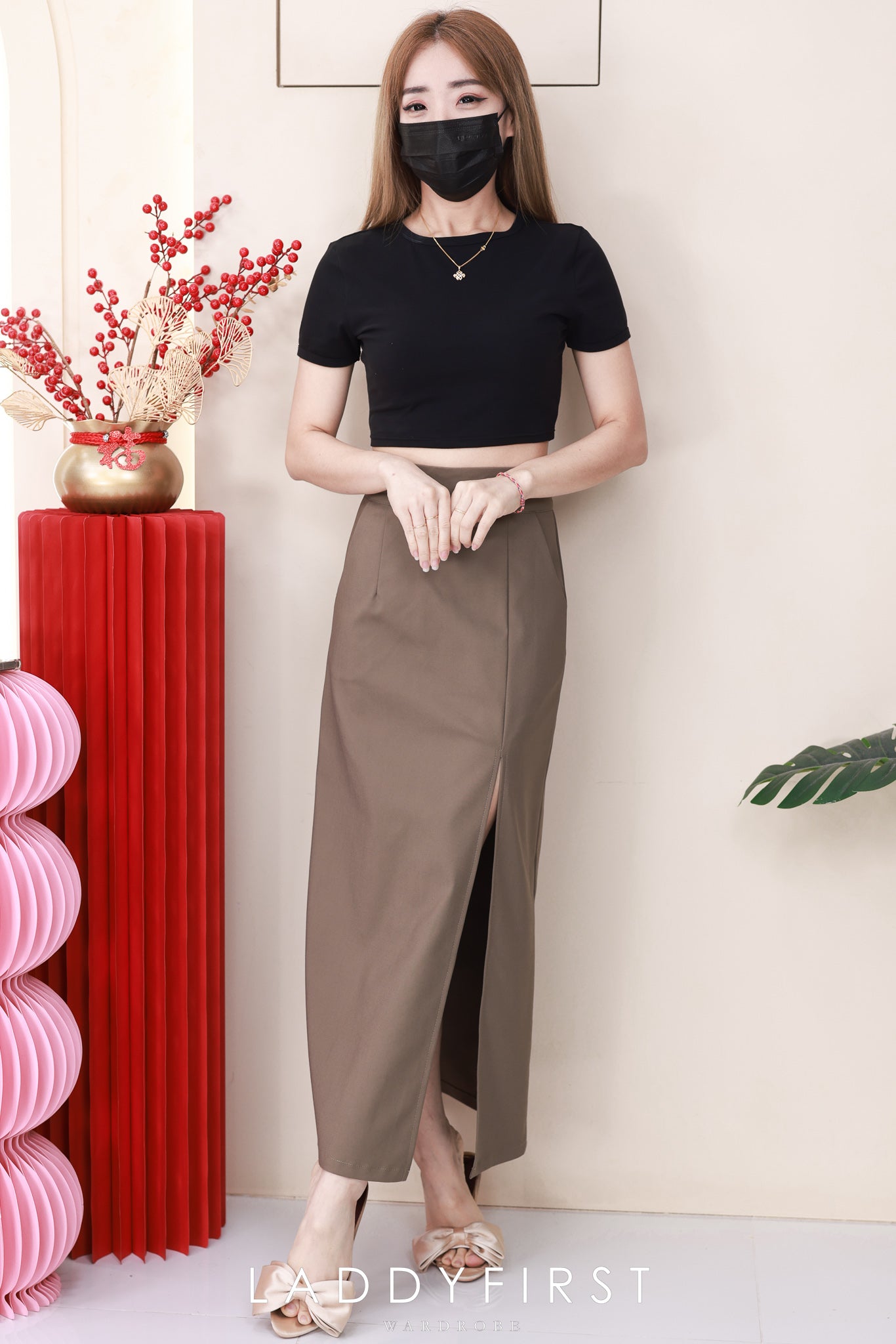 【L82962】高品质韩式修身显腰开叉设计锦棉OL高腰百搭长裙，有口袋 ❤️❤️