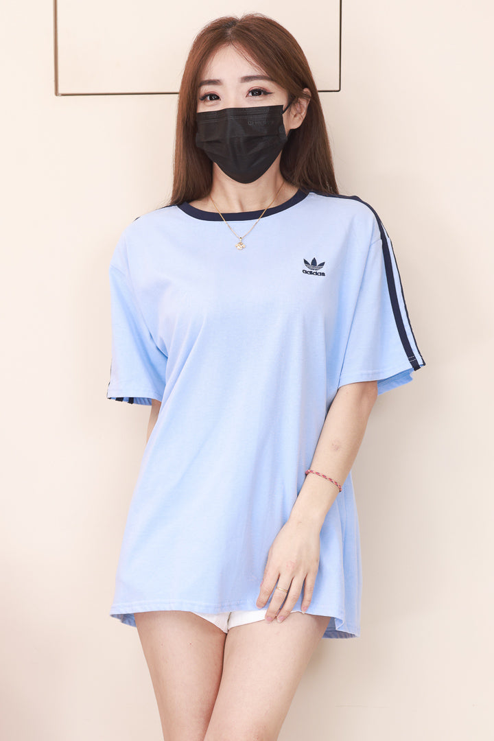 【O8967】高品质圆领拼色刺绣三叶草运动风纯棉弹力Oversized 日常休闲上衣 #男女同款 ❤❤【H】