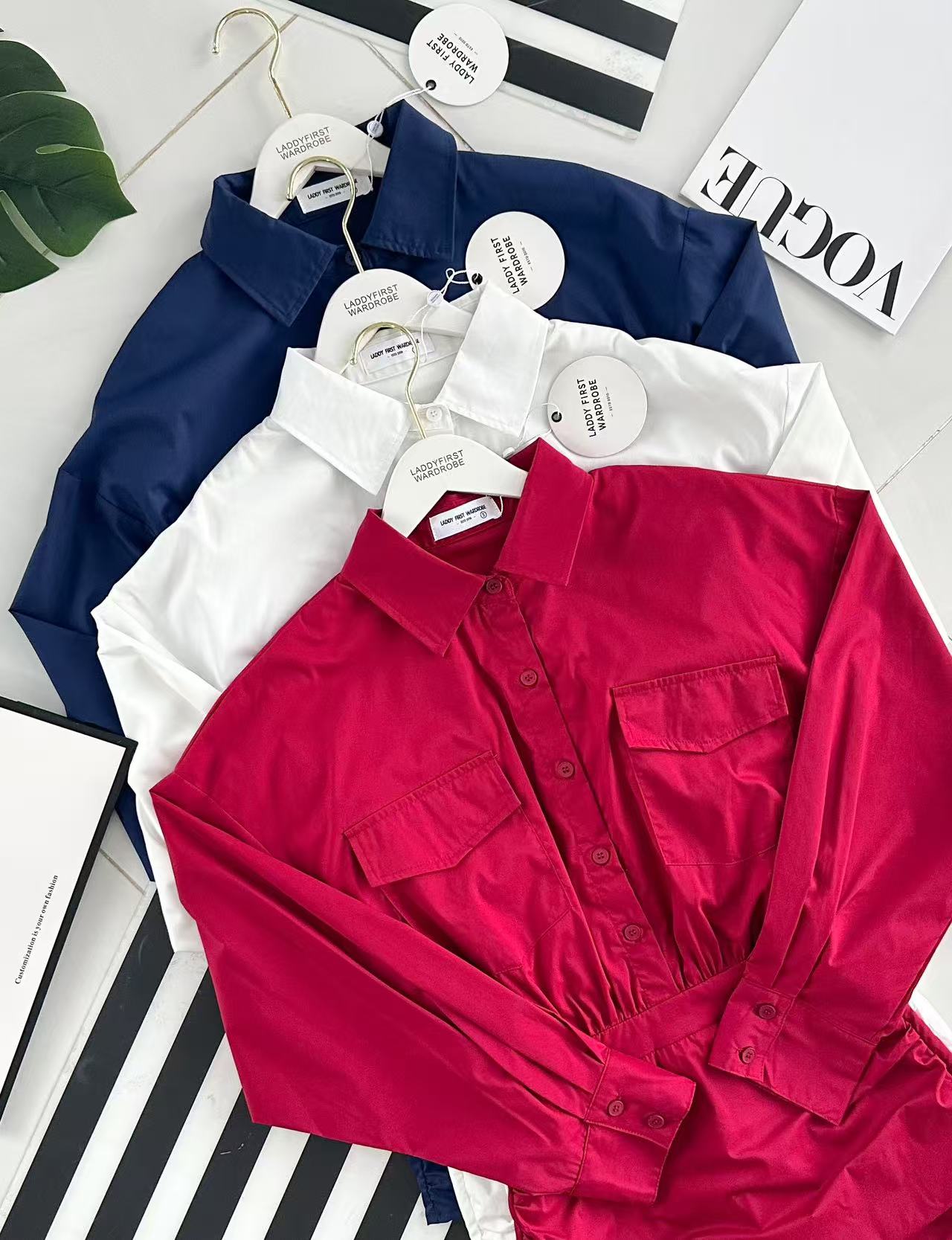 【D3488】🧧 宠粉福利回馈 🧧 【LFW独家小圆饼】高品质法式翻领长袖收腰显示包臀衬衫连身裙子 ❤️❤️ 【D-R2-C1】