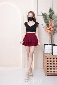 【S68135】【LFW独家小圆饼】【直播间搭配】双层蛋糕百褶荷叶边高腰显瘦西装裙子，内层防走光短裤 ❤️❤️ 【C-R3-C5】