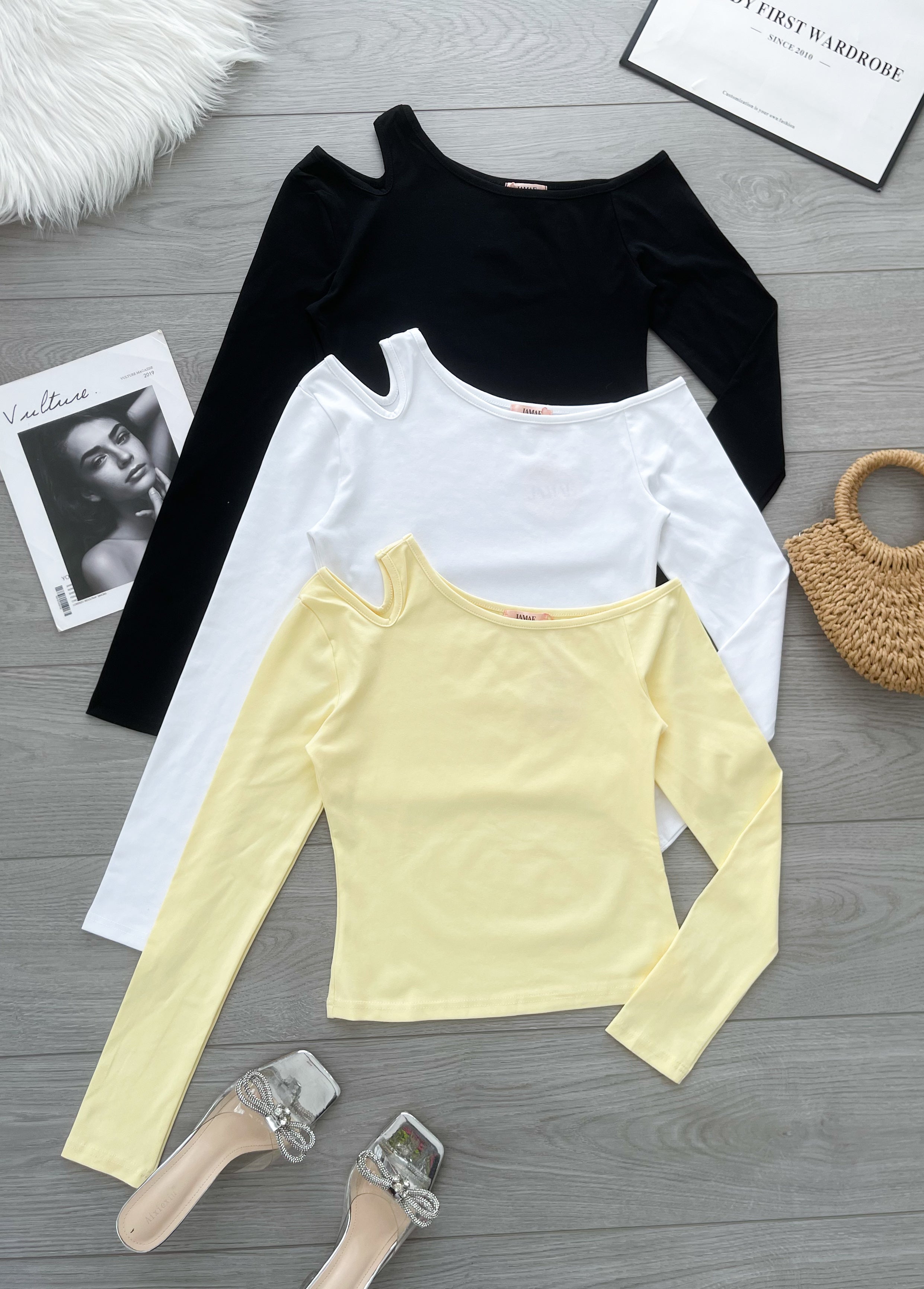 【T98879】高品质纯棉弹力斜肩长袖百搭上衣 ❤️❤️