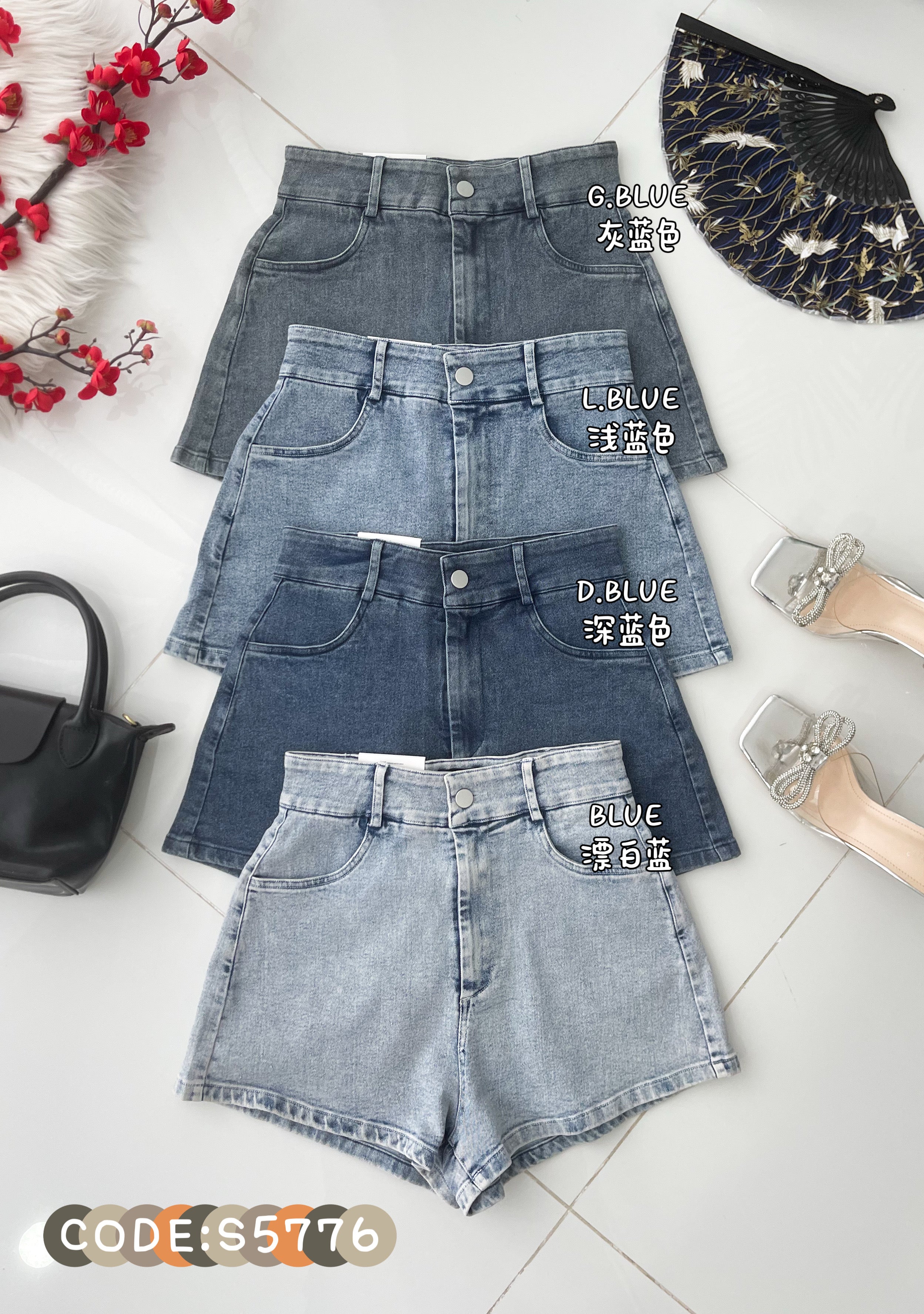 【S5776】高品质COTTON JEANS日常简约款牛仔高腰百搭短裤，有口袋 ❤️❤️