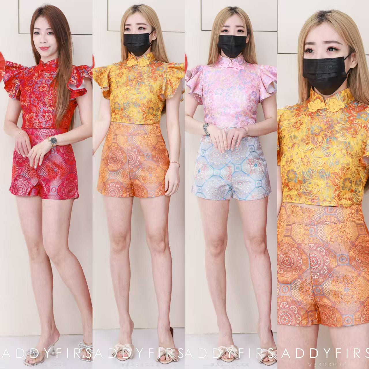 【SS8235511】【网站福利款✨】独家爆款高品质两件式减龄洋气时尚新中式国风提花旗袍套装 盘扣荷叶袖提花上衣➕提花高腰短裤 ❤️❤️