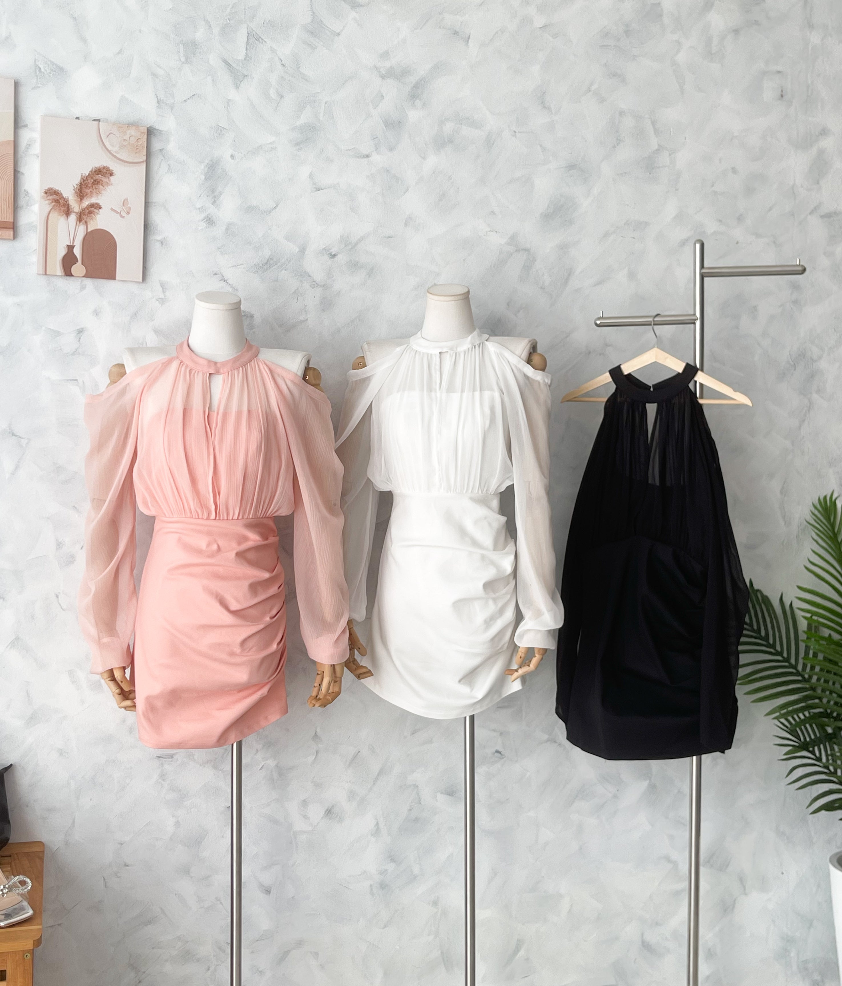 【D81698 / 65170】高品质高端气质西装拼接网纱露肩连身裙子 ❤❤ 【B-R1-C6】