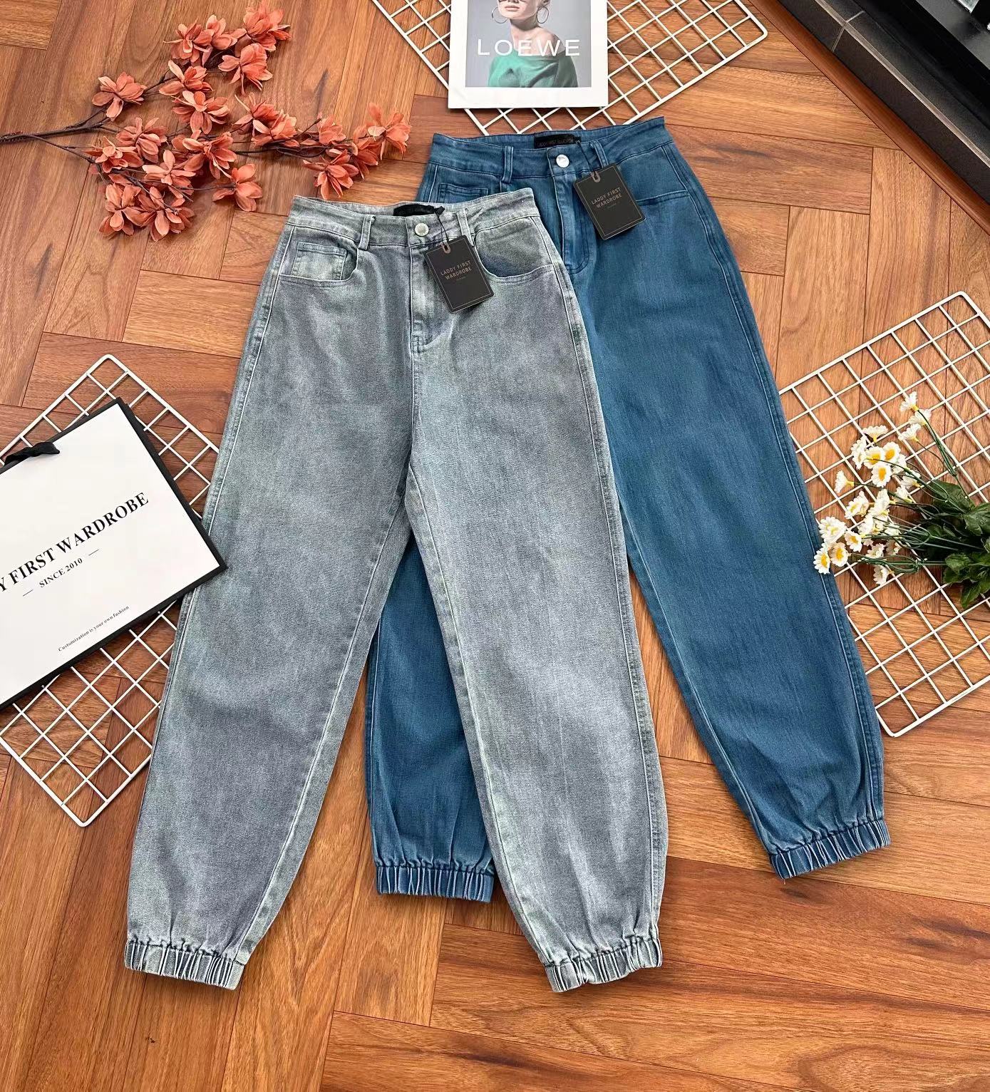 【L98655】独家爆款高品质COTTON JEANS牛仔弹力收口束脚高腰休闲百搭长裤，有口袋 ❤️❤️ #牛仔弹力面料【A-R3-C1】