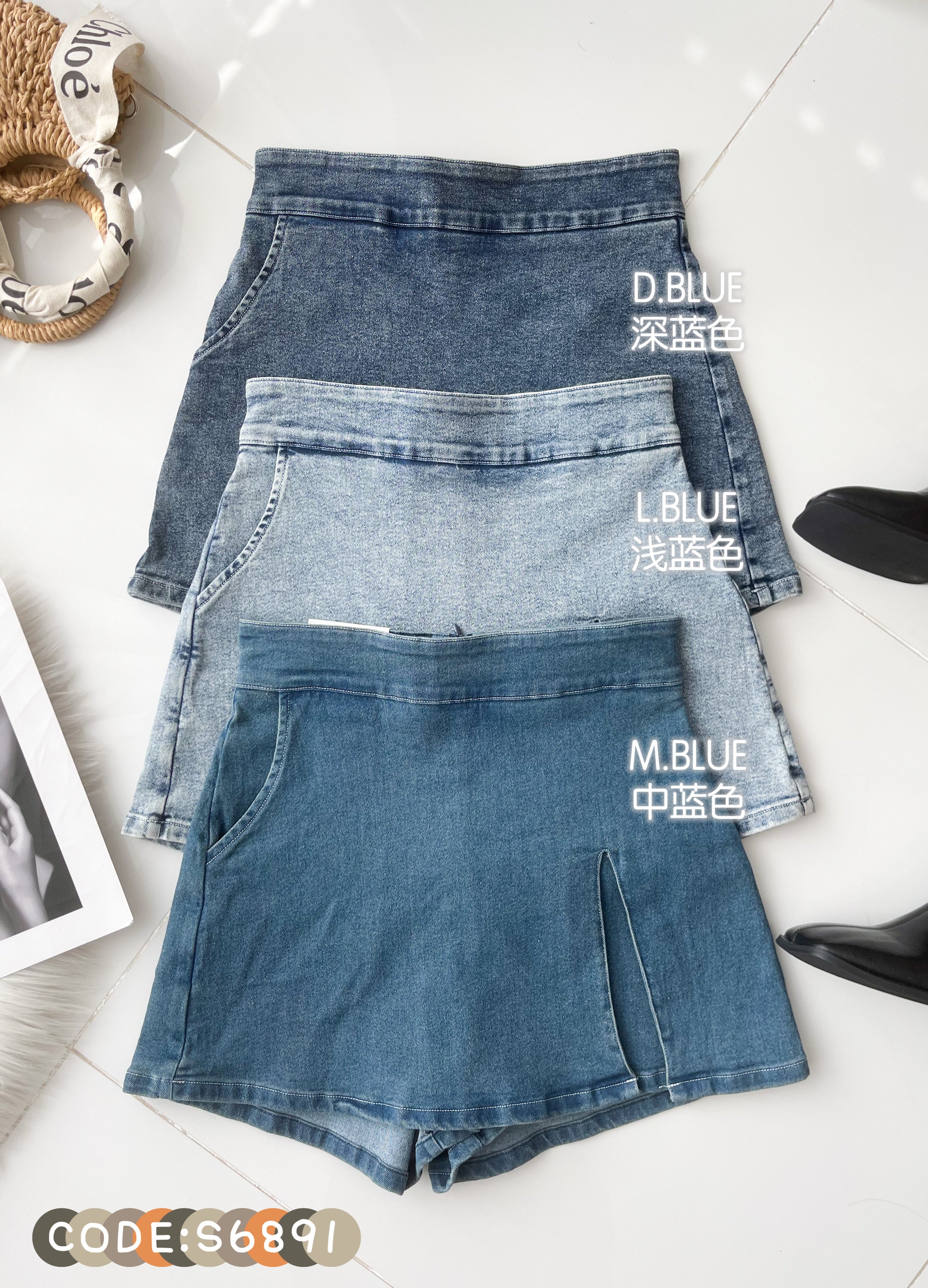 【S6891】高品质COTTON JEANS简约时尚厚实牛仔高腰百搭裤裙，有口袋 ❤️❤️【A-R2-C6】
