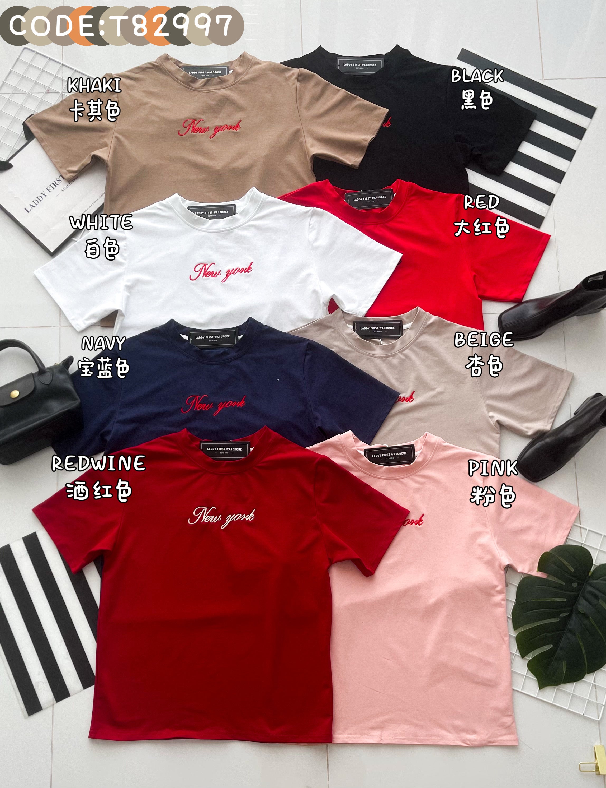 【T82997】高品质New york 刺绣宽松纯棉日常oversized百搭上衣 ❤❤ 【B-R1-C6】
