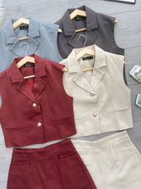 【SS20787】高品质两件式韩系西装简约时尚百搭套装 V翻领无袖西装上衣➕西装高腰百搭短裤，有口袋 ❤️❤️【A-R1-C1】