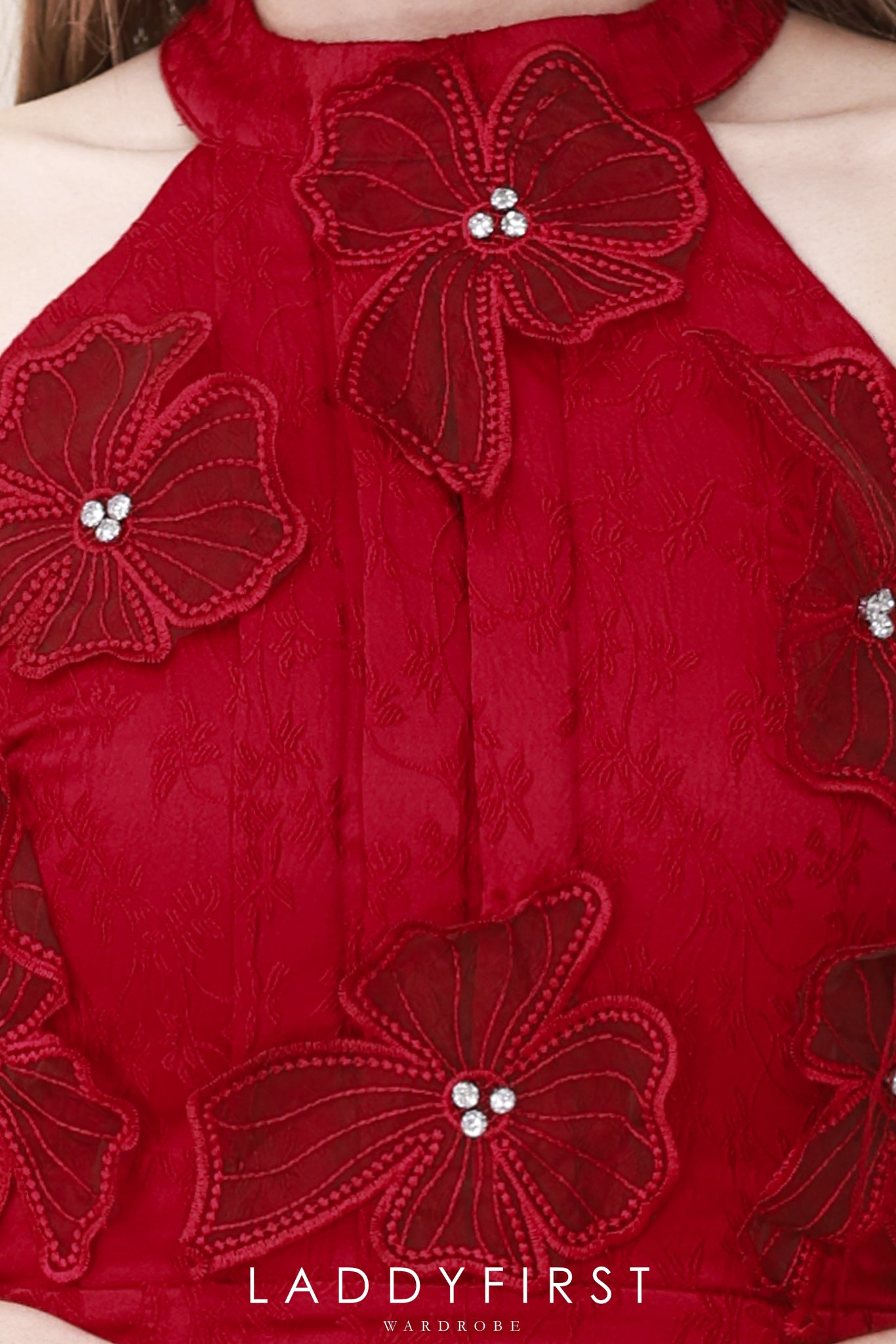 【D81706 / 37676】高品质高端气质立体花瓣提花连身裙子 ❤❤【A-RU】