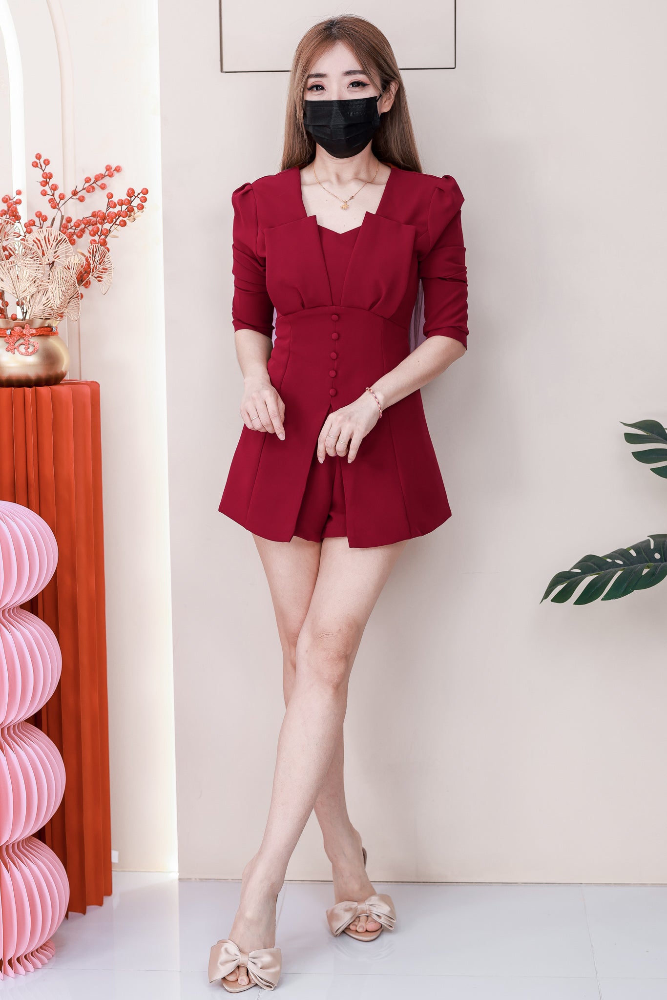 【SS16934】高品质两件式高级感御姐风西装套装 长袖西装连衣裙➕西装高腰百搭短裤，有口袋❤️❤️