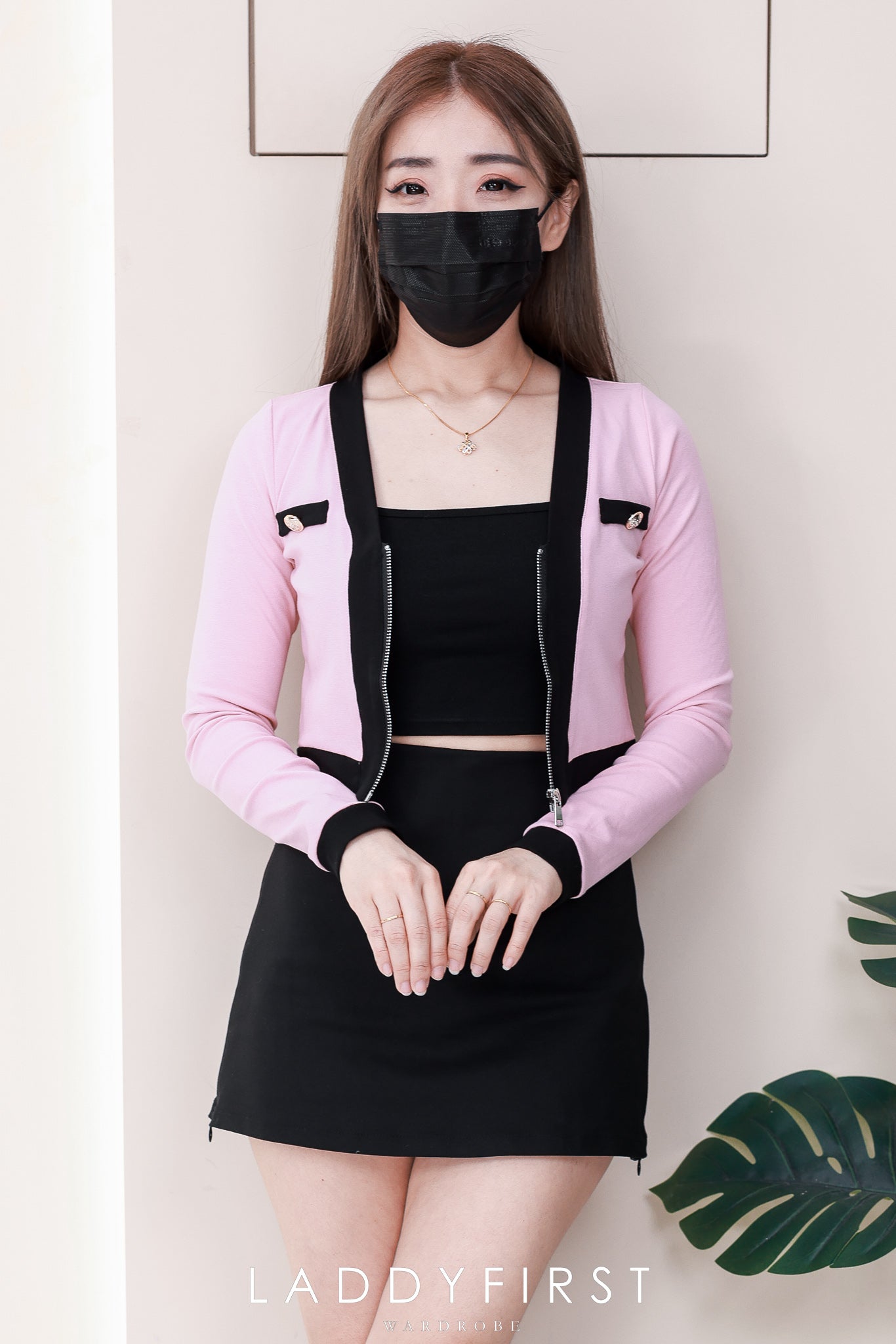【T14383 / 3398】高品质V领撞色边纯棉弹力拉链长袖百搭上衣外套 ❤❤