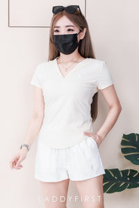 【SS88341】高品质两件简约日常休闲百搭套装 Polo刺绣短袖上衣➕松紧腰弹力牛仔高腰百搭短裤，有口袋 ❤️❤️【C-R1-C2】