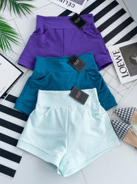 【S80484】独家爆款多巴胺色系卫衣棉质后副松紧弹力高腰休闲百搭短，有口袋 ❤️❤️ 【B-R1-C1】