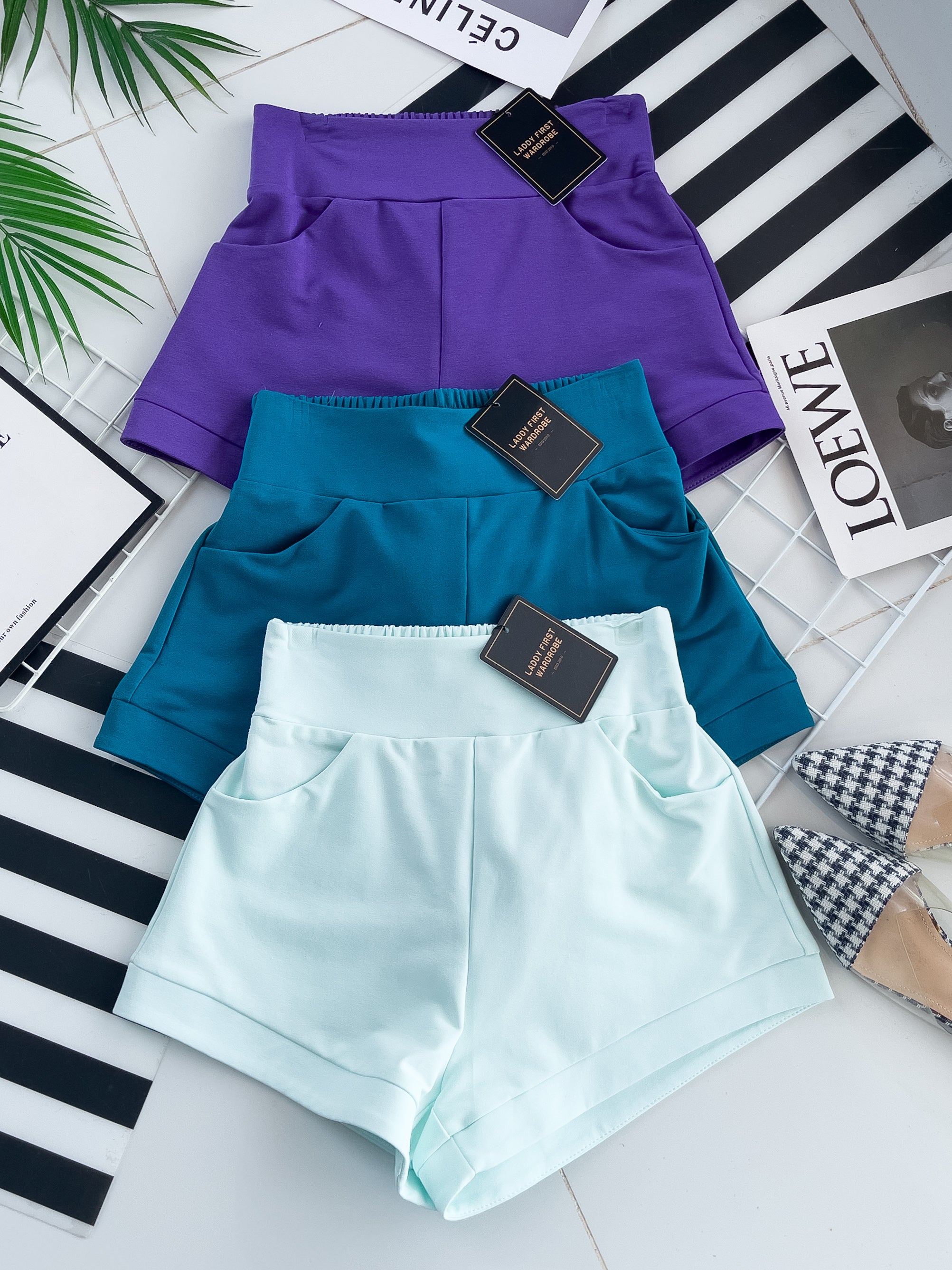 【S80484】独家爆款多巴胺色系卫衣棉质后副松紧弹力高腰休闲百搭短，有口袋 ❤️❤️ 【B-R1-C1】