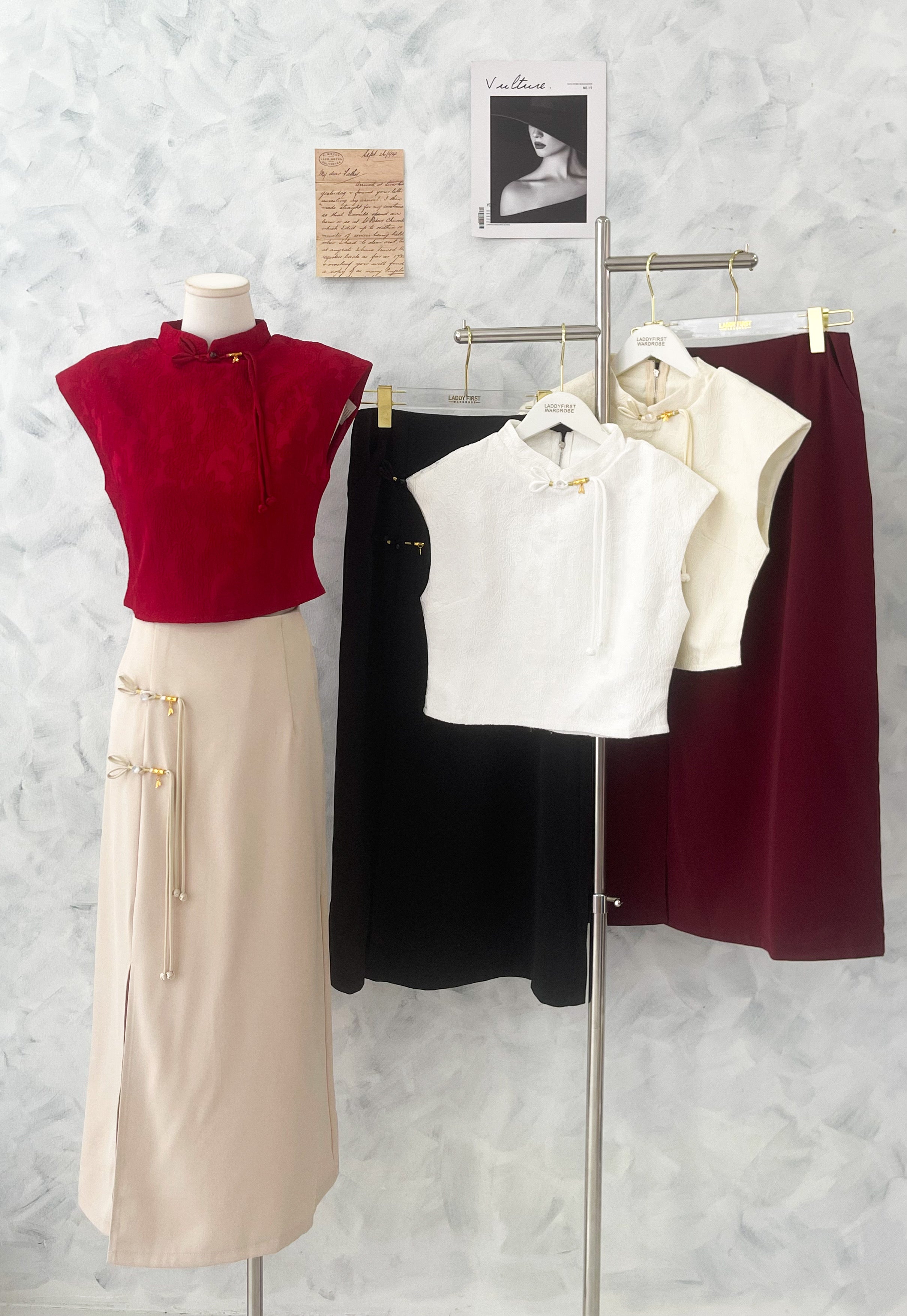 【SS6930】高品质两件式新中式旗袍套装 旗袍提花上衣➕侧边开叉设计西装高腰百搭长裙 ❤️❤️