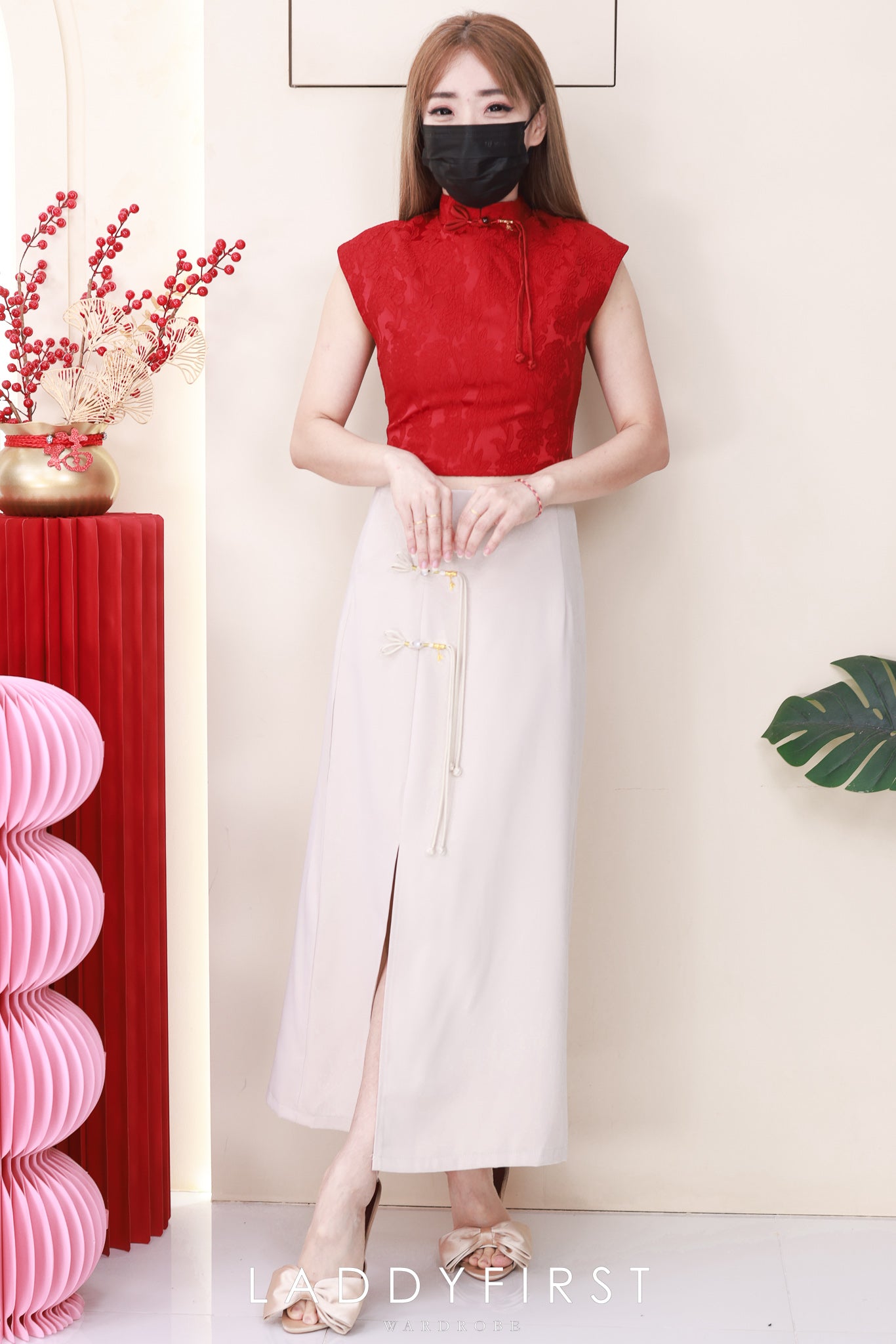 【SS6930】高品质两件式新中式旗袍套装 旗袍提花上衣➕侧边开叉设计西装高腰百搭长裙 ❤️❤️