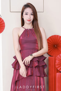 【D81546 / 37108】高品质超仙气高端流光飘逸感层次CUT IN连身长裙 ❤❤ 【A-R2-C1】