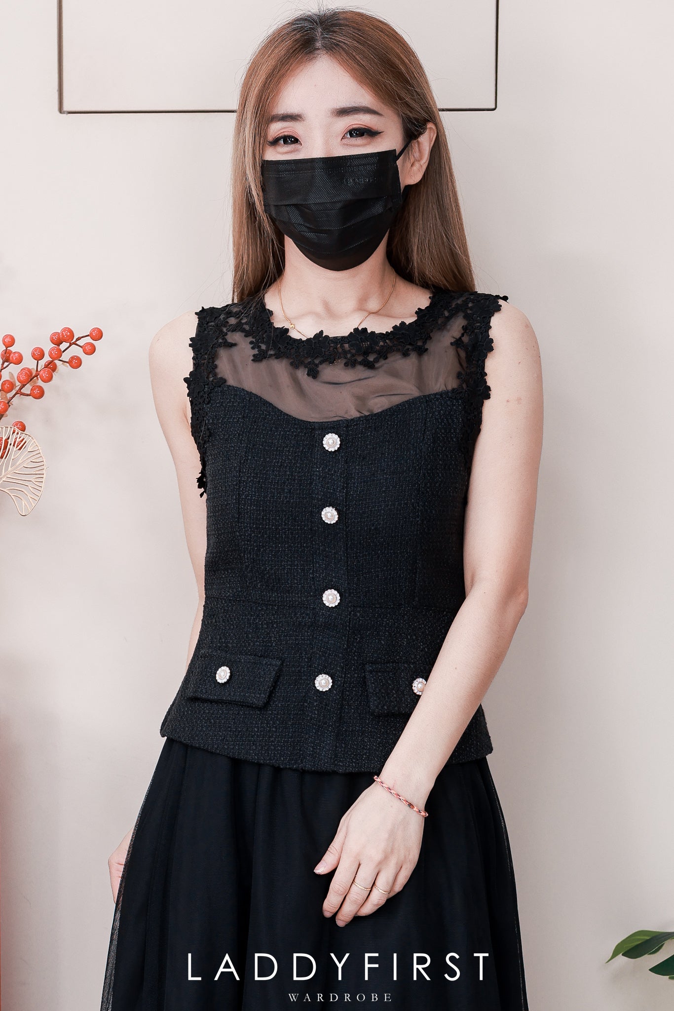 【SS6636】高品质两件式韩式轻奢风时尚套装 小香风上衣➕松紧腰弹力蛋糕网纱长裙 ❤️❤️