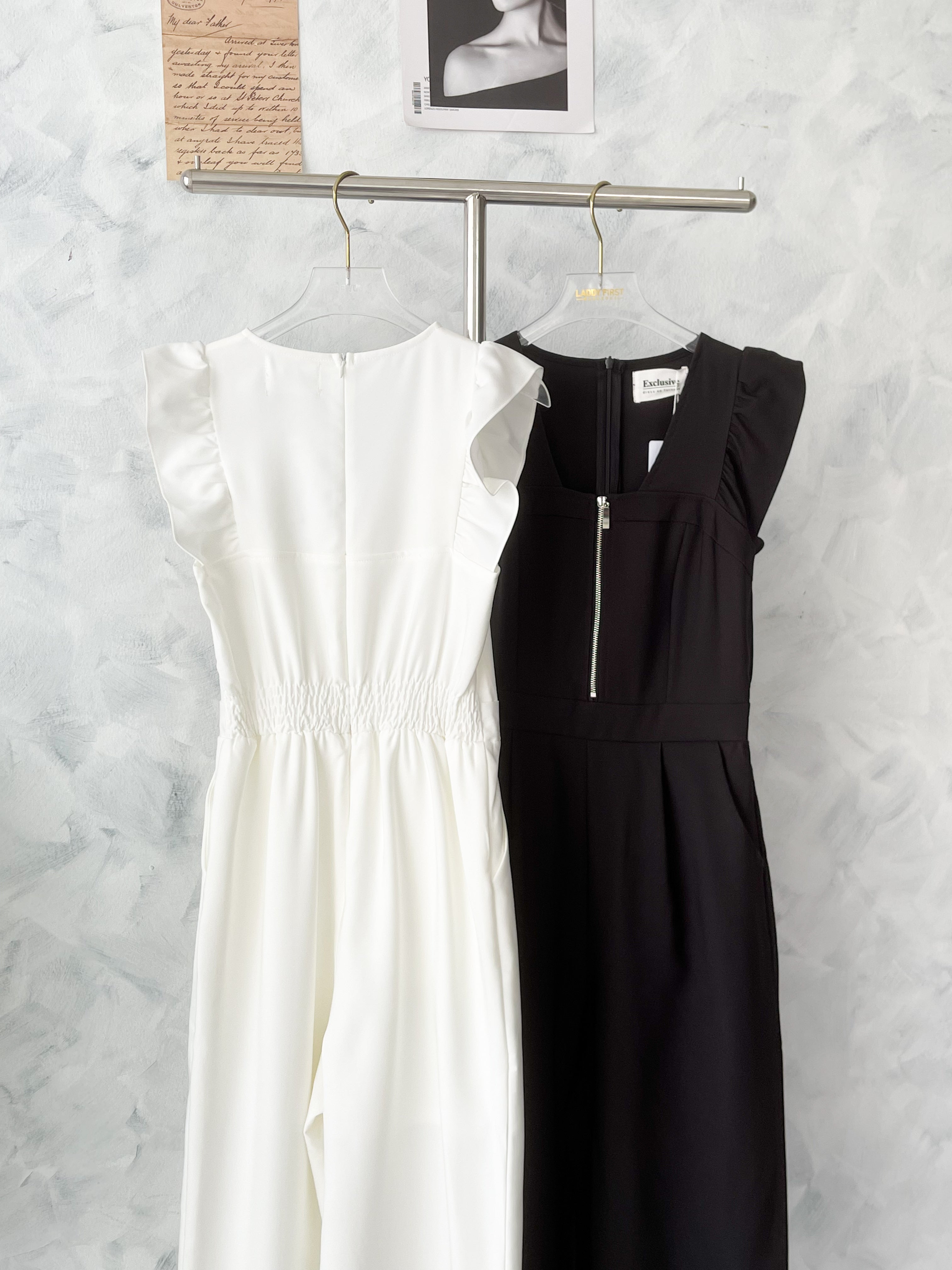 【D22580】高品质无袖荷叶边简约款西装连身长裤，有口袋 ❤❤【B-RU】