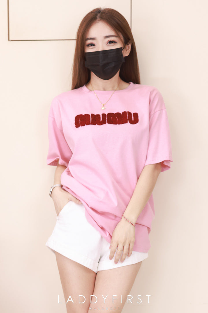 【O7538】高品质毛巾绣字母MIUMIU领短袖 Oversized 休闲上衣❤️❤️【A-RU2】