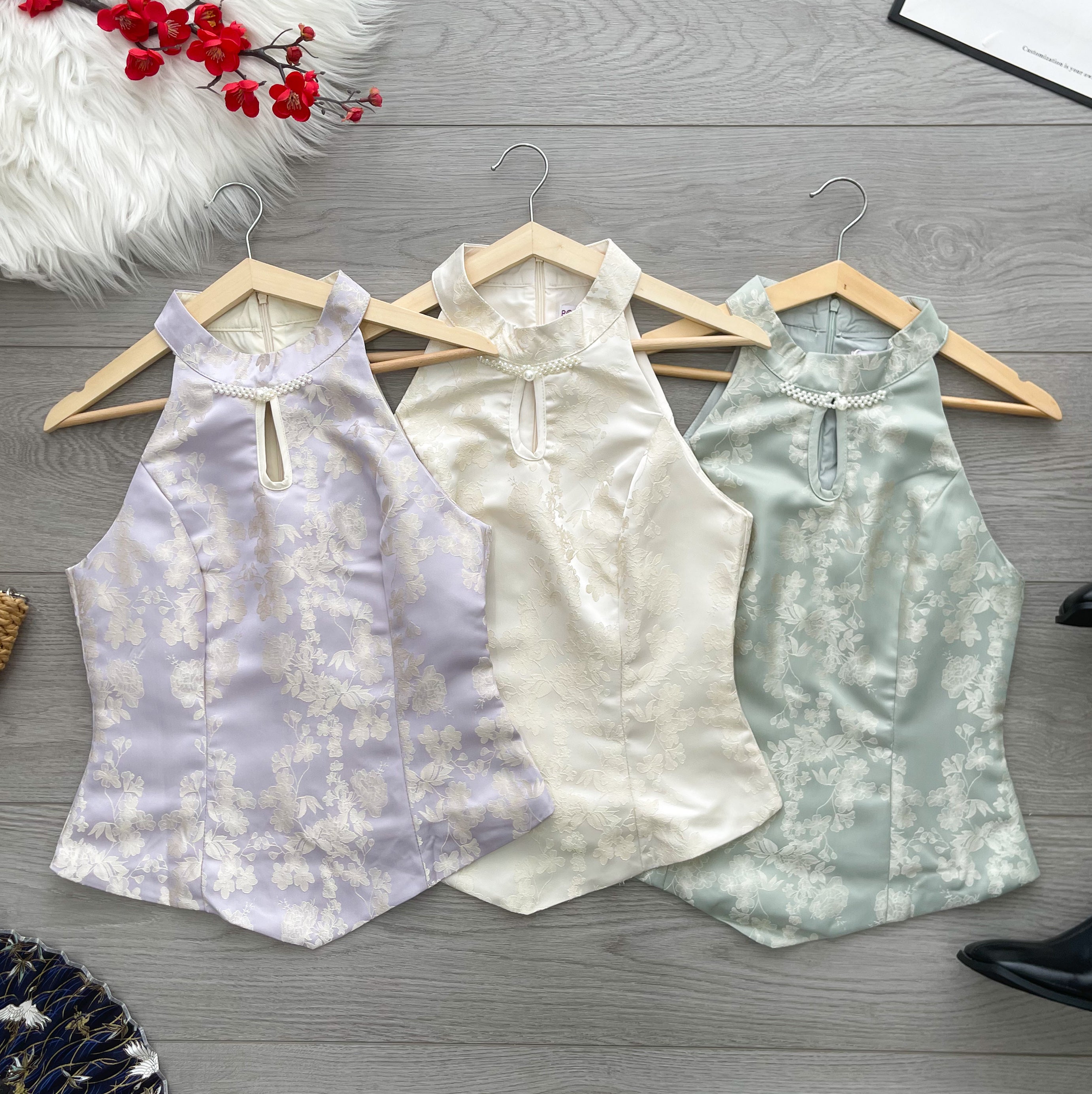 【T14471 / 37580】高品质新中式无袖CUT IN提花旗袍上衣 ❤❤