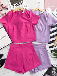 【SS8229971】【LFW独家小圆饼】高品质两件式西装时尚套装 圆领短袖百搭上衣➕西装高腰百搭短裤，有口袋 ❤️❤️ 【E-R2-C2】