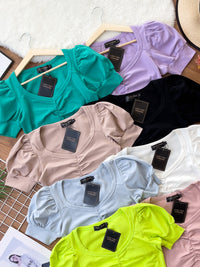 【T3337】💋特厚棉高质量百搭💋独家爆款韩版V领显瘦短款褶皱纯棉弹力百搭上衣 【B-R1-C3】