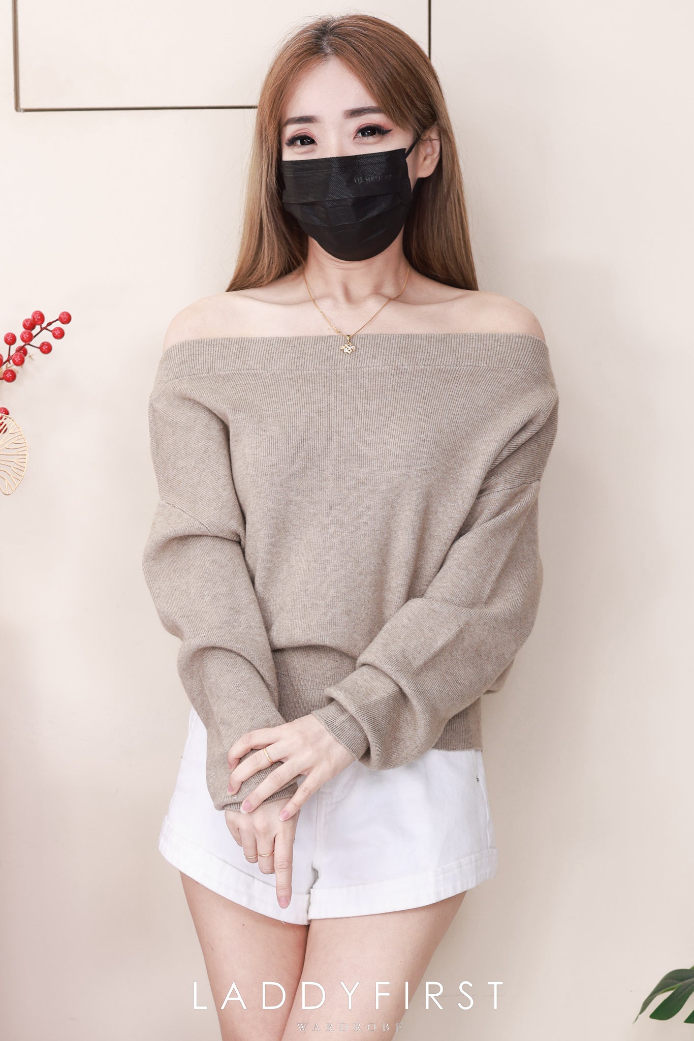 【T2923】高品质韩风性感斜肩简约又气质针织长袖上衣 ❤❤