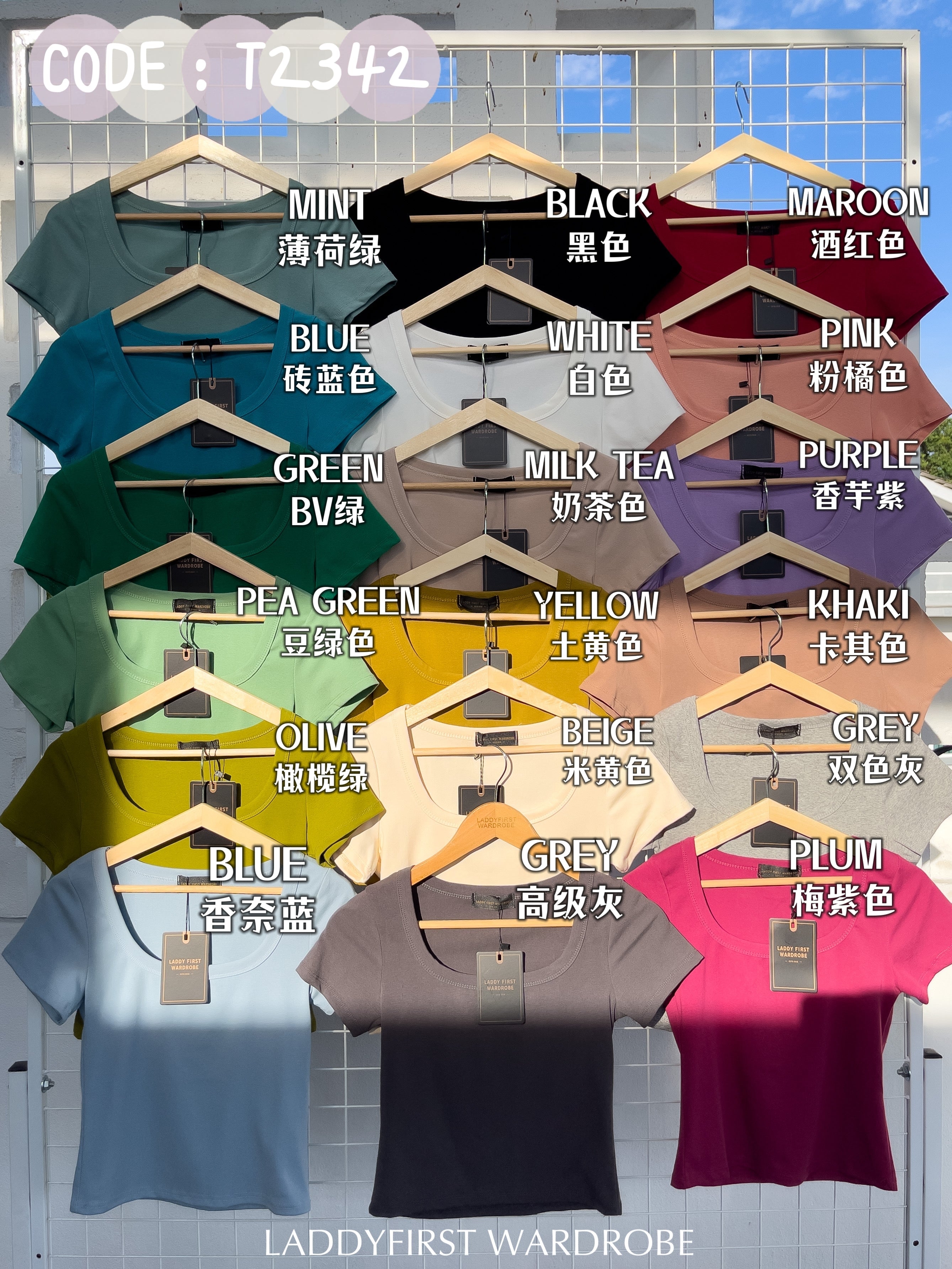 【T2342-1】⚡补货预订款⚡独家爆款高品质大U领短袖纯棉弹力简约日常百搭上衣 ❤❤