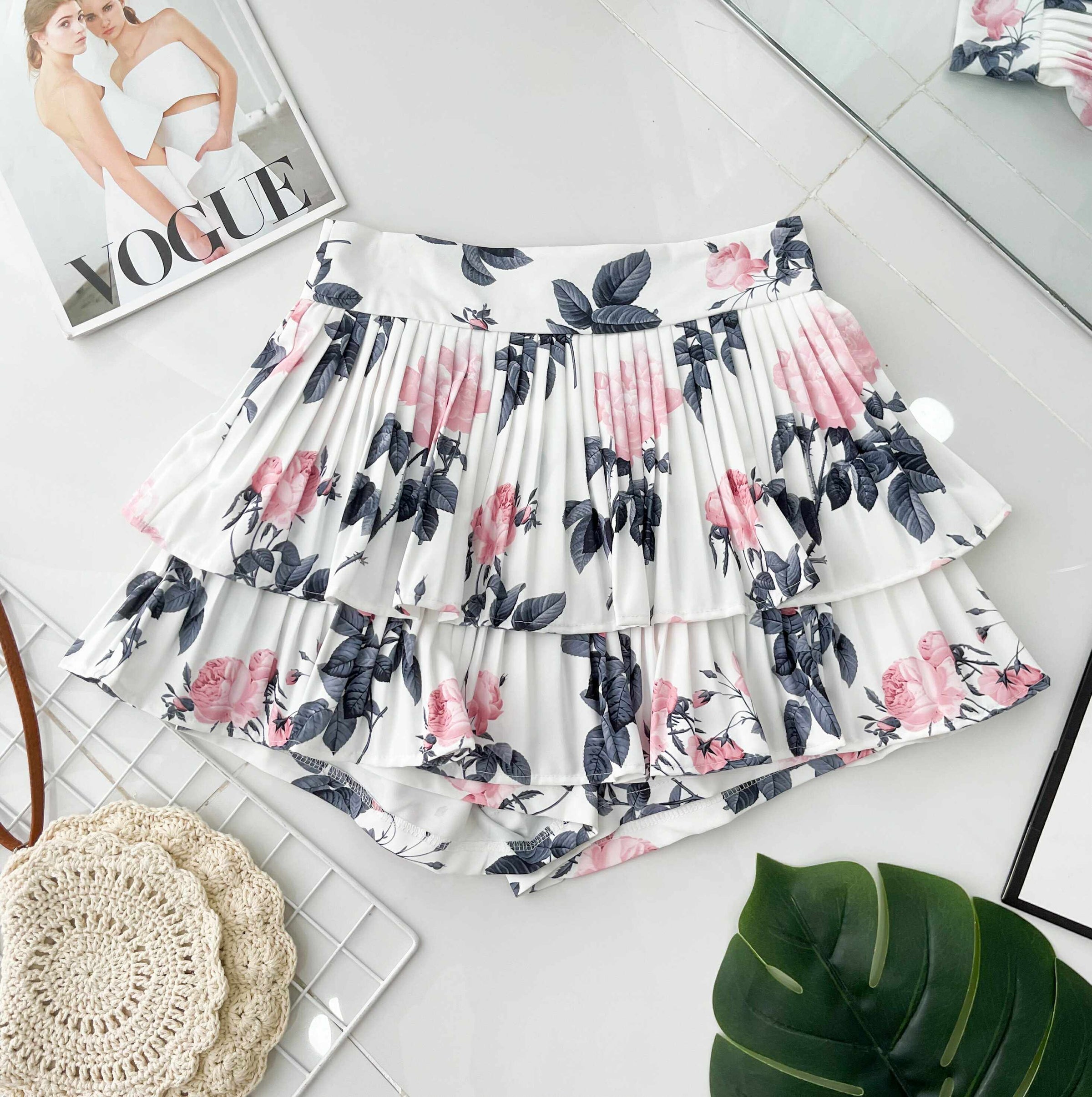 【S68135】【LFW独家小圆饼】【直播间搭配】双层蛋糕百褶荷叶边高腰显瘦西装裙子，内层防走光短裤 ❤️❤️ 【C-R3-C5】