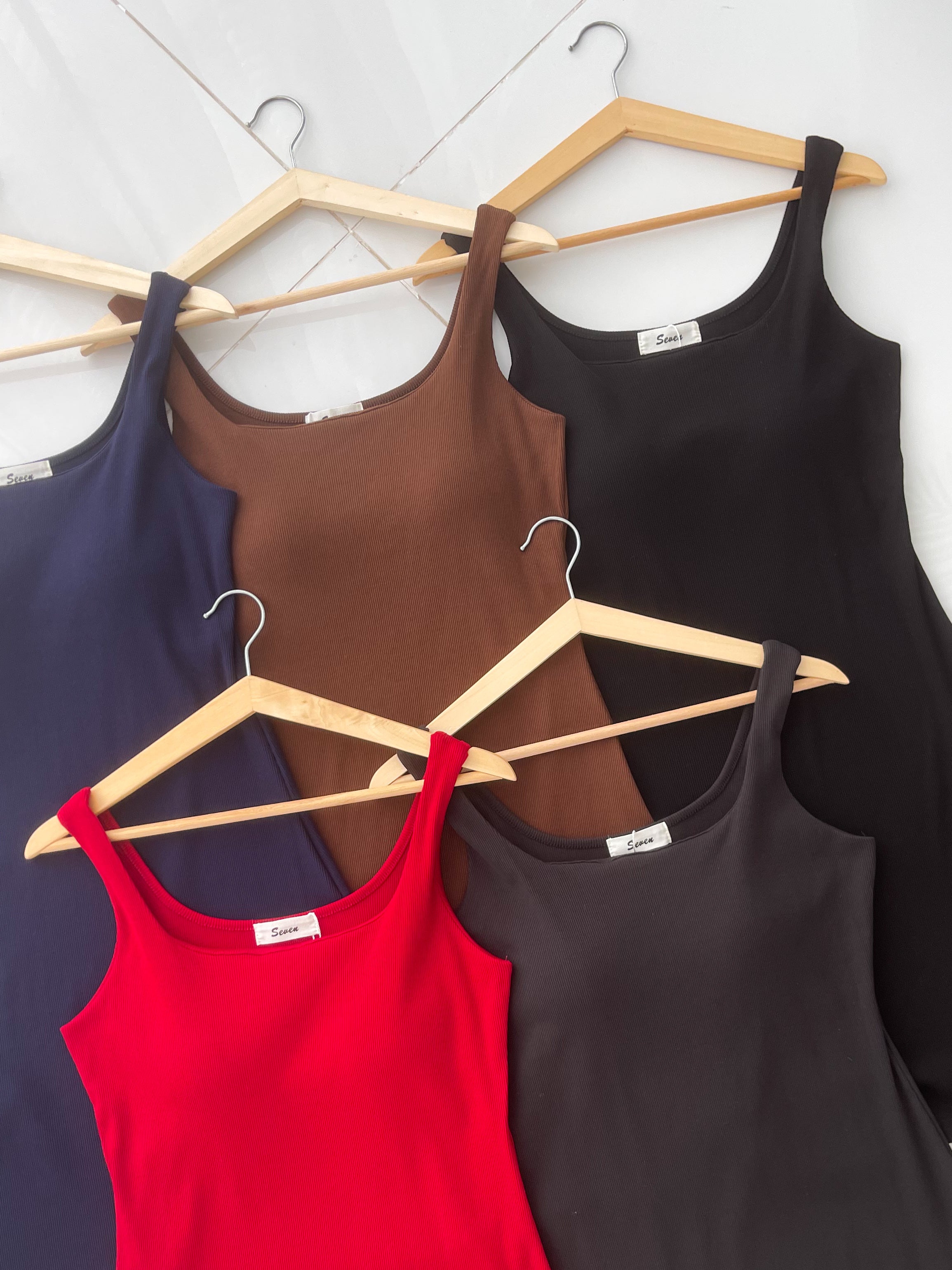 【D82540】高品质带胸垫螺纹弹力无袖慵懒连身裙子 ❤❤【A-R2-C1】