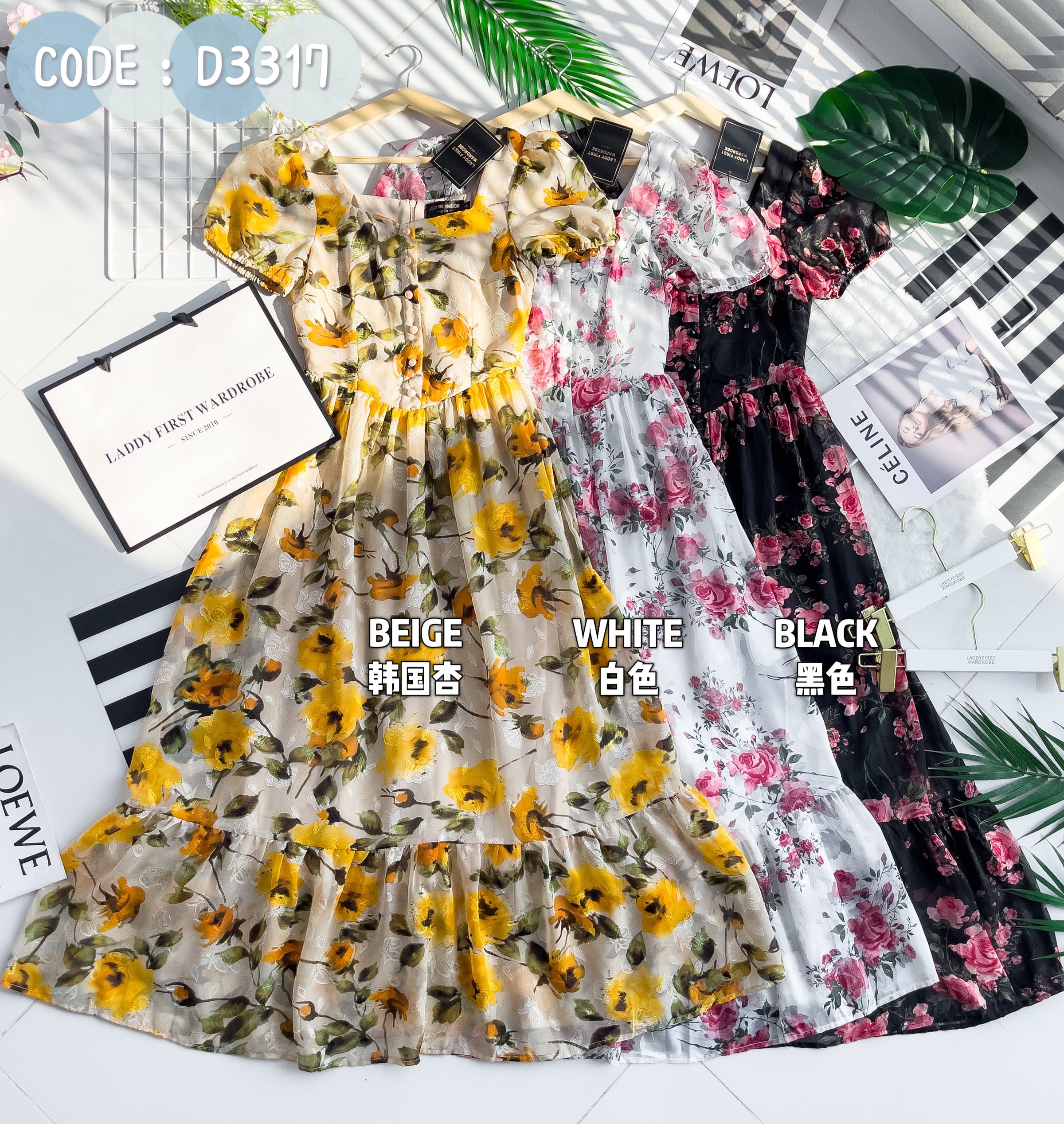 【D3317】独家定制款方领雪纺连身summer裙子【C-R1-C2】