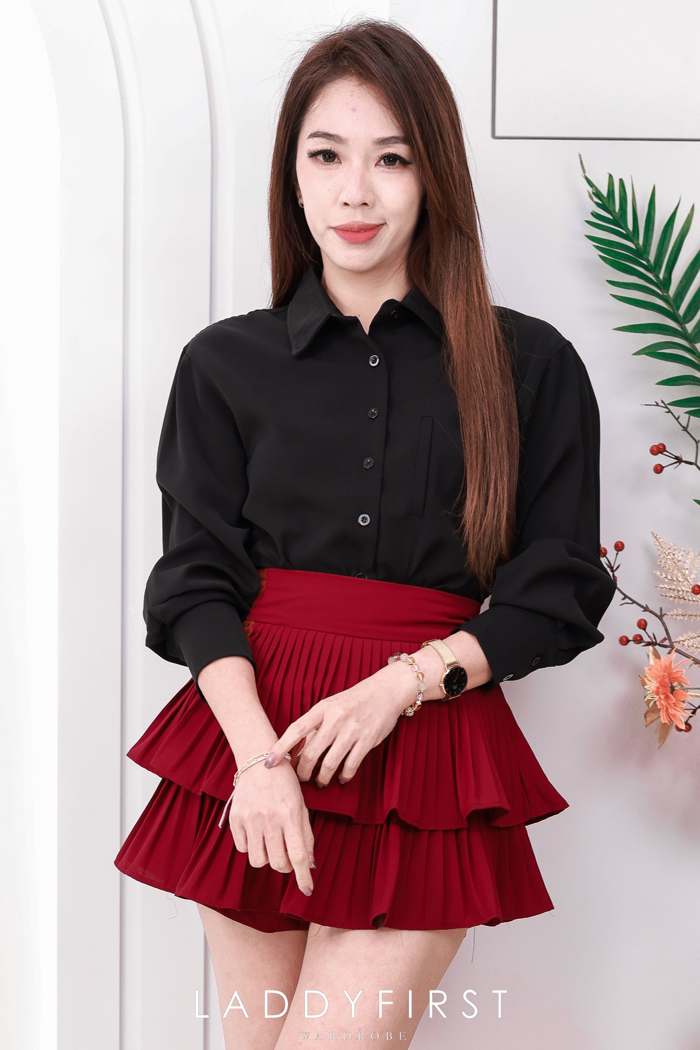 【S68135】【LFW独家小圆饼】【直播间搭配】双层蛋糕百褶荷叶边高腰显瘦西装裙子，内层防走光短裤 ❤️❤️ 【C-R3-C5】