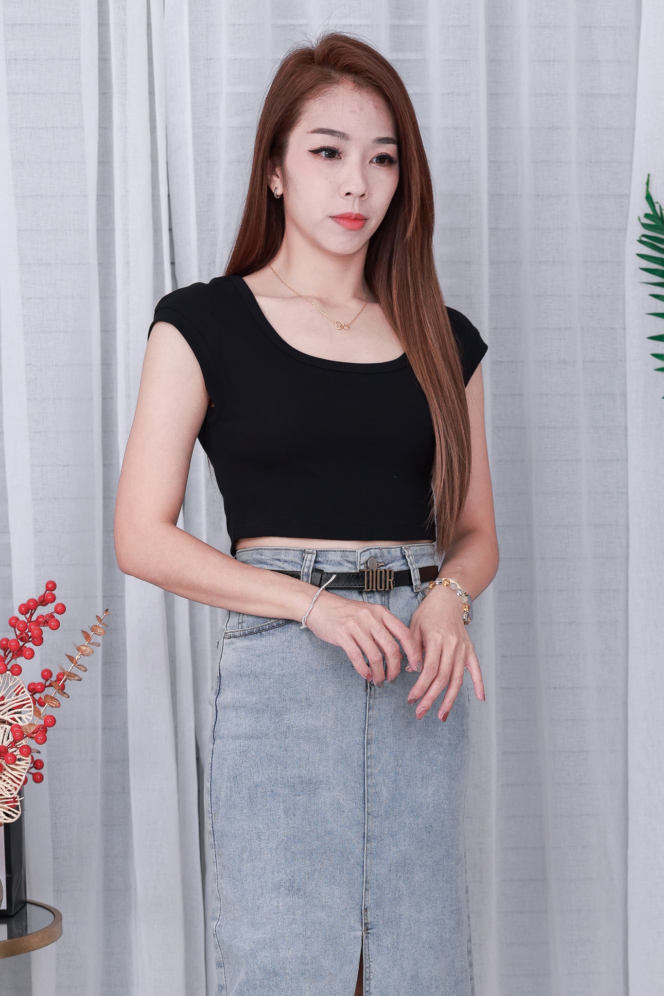 【T3475】LFW独家爆款高品质大U领纯棉弹力简约百搭出袖上衣 ❤❤ 【B-R2-C2】