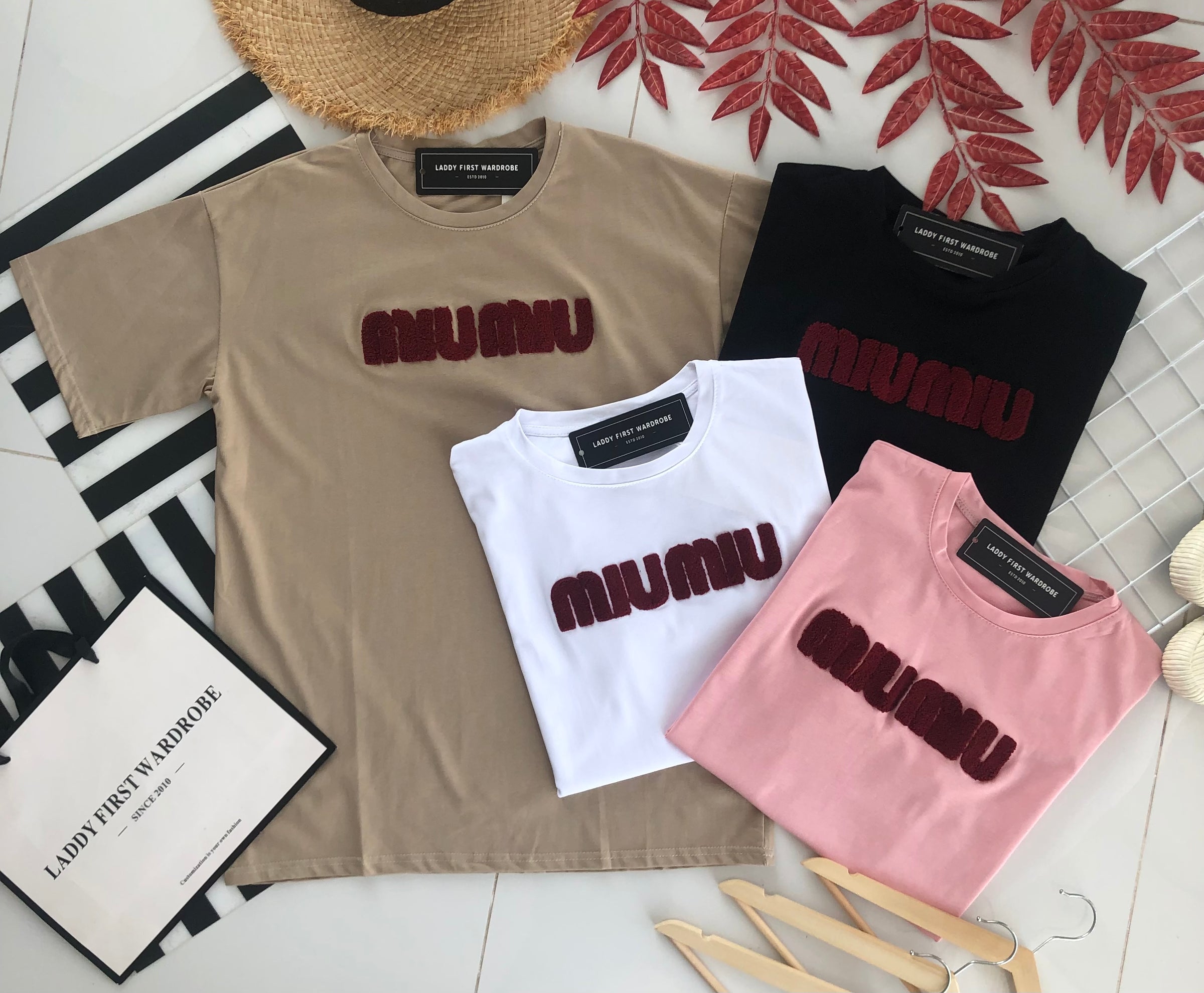 【O7538】高品质毛巾绣字母MIUMIU领短袖 Oversized 休闲上衣❤️❤️【A-RU2】