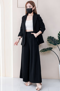 【SS2516】高品质两件式Oversized OL LOOK 气质西装套装 V翻领长袖西装外套➕宽腿阔脚西装高腰百搭长裤，有口袋 ❤️❤️ 【A- R1-C6】