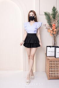 【S68135】【LFW独家小圆饼】【直播间搭配】双层蛋糕百褶荷叶边高腰显瘦西装裙子，内层防走光短裤 ❤️❤️ 【C-R3-C5】