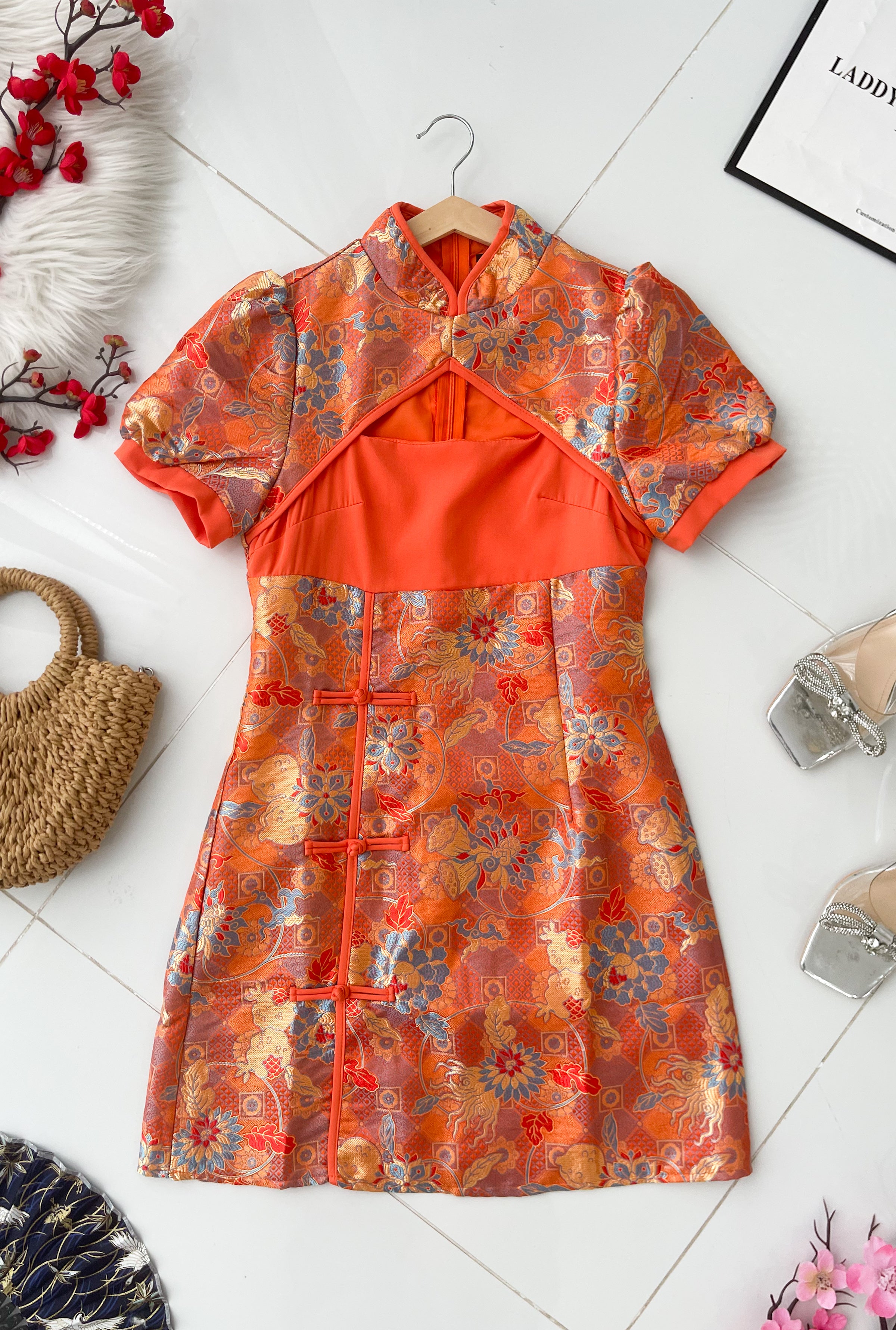 【D1027】高品质【女装】高端贵气国风显腰提花旗袍连身裙子 ❤️❤️【B-R1-C1】