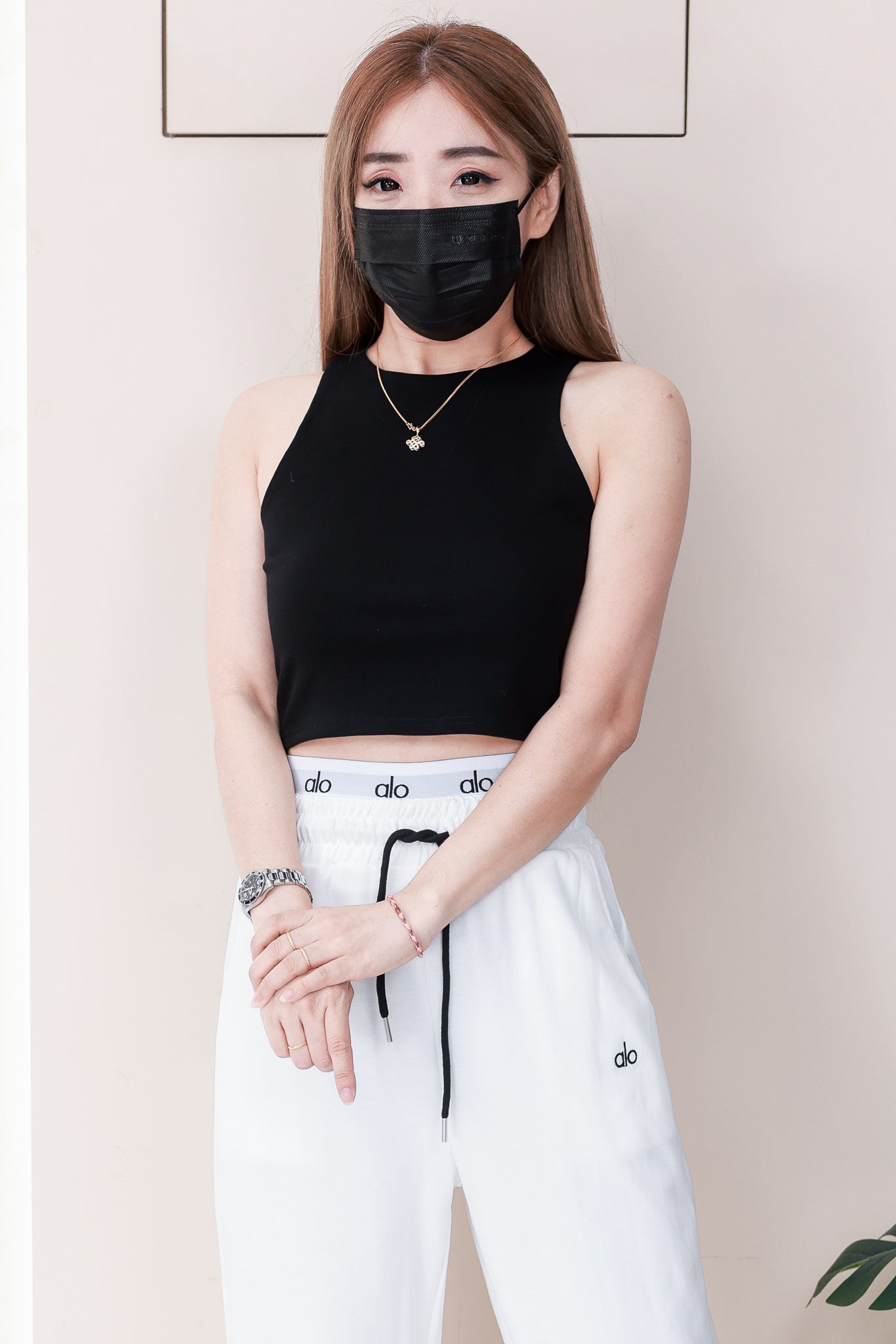 【L9028】高品质织带松紧腰弹力纯棉直筒九分长裤，裤脚束绳设计，有口袋 ❤️❤️