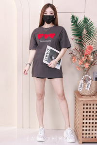 【O7600】爱心毛巾绣圆领短袖 Oversized 上衣❤️❤️【A-RU2】