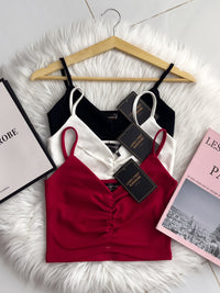 【T3358】V领小皱褶设计细带无袖纯棉弹力内搭上衣 ❤❤【A-R2-C2】