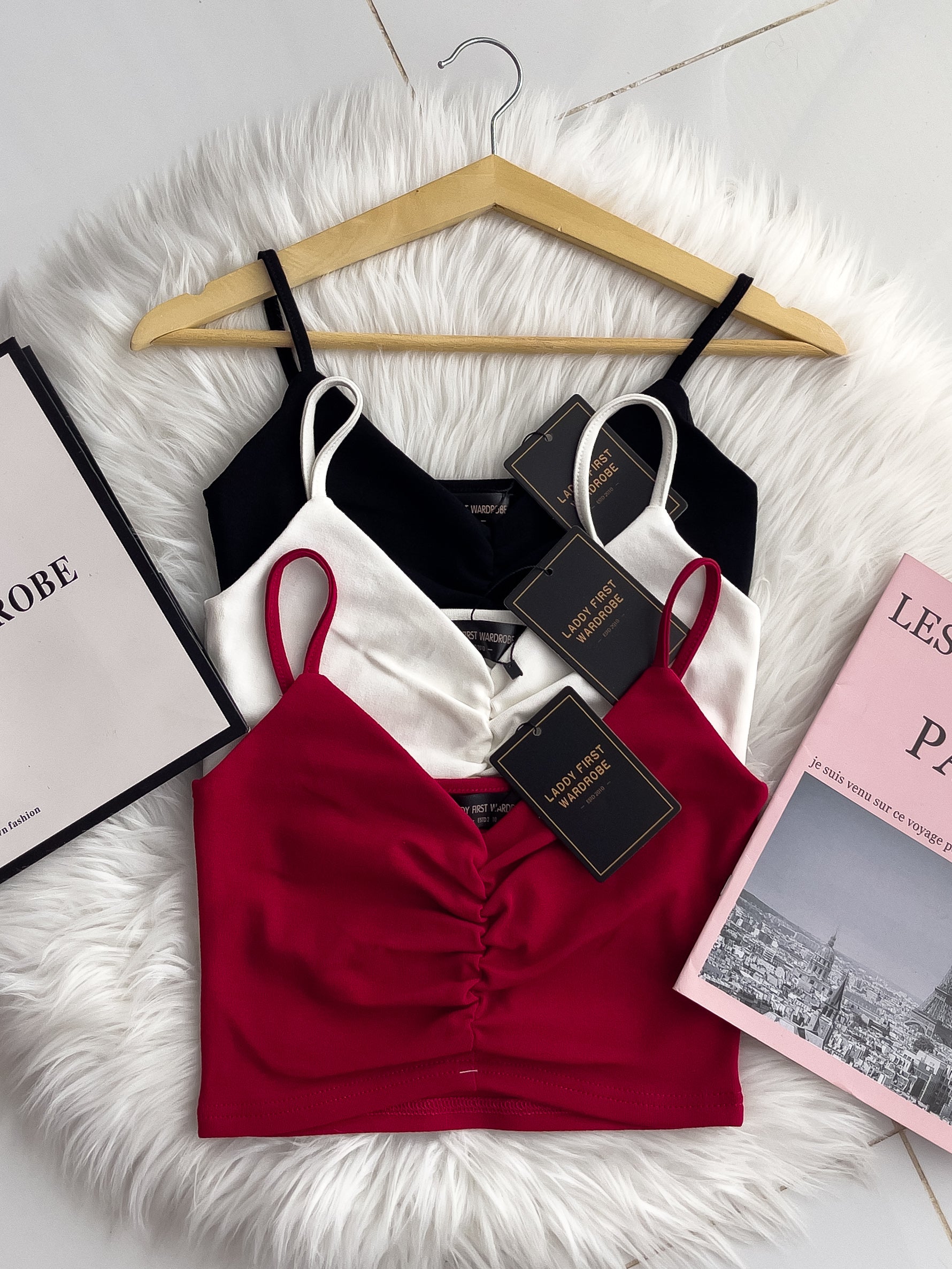 【T3358】V领小皱褶设计细带无袖纯棉弹力内搭上衣 ❤❤【A-R2-C2】