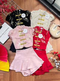 【SS3499】【LFW独家小圆饼】高品质两件式新中式高端国风提花旗袍套装 精致金线盘扣提花旗袍上衣➕荷叶下摆西装高腰百搭裤裙 ❤️❤️【A-R3-C6】